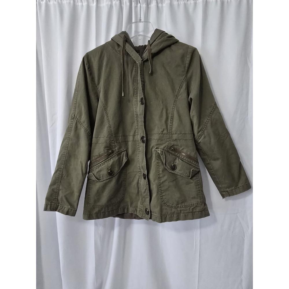 Love Tree Hooded Utility Jacket Large Olive Army Green 100%‎ Cotton Shell